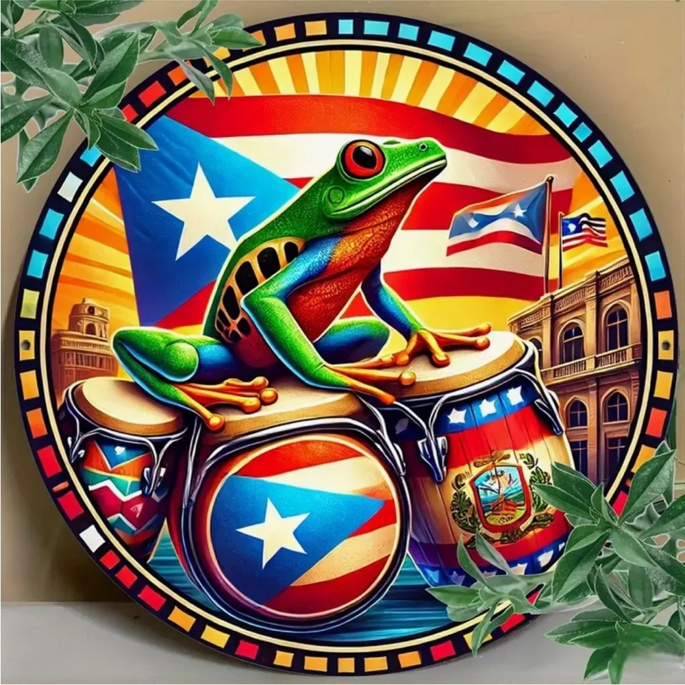 Puerto Rico Coqui Frog Playing Congas Aluminum Foil Engraving Wall Decor